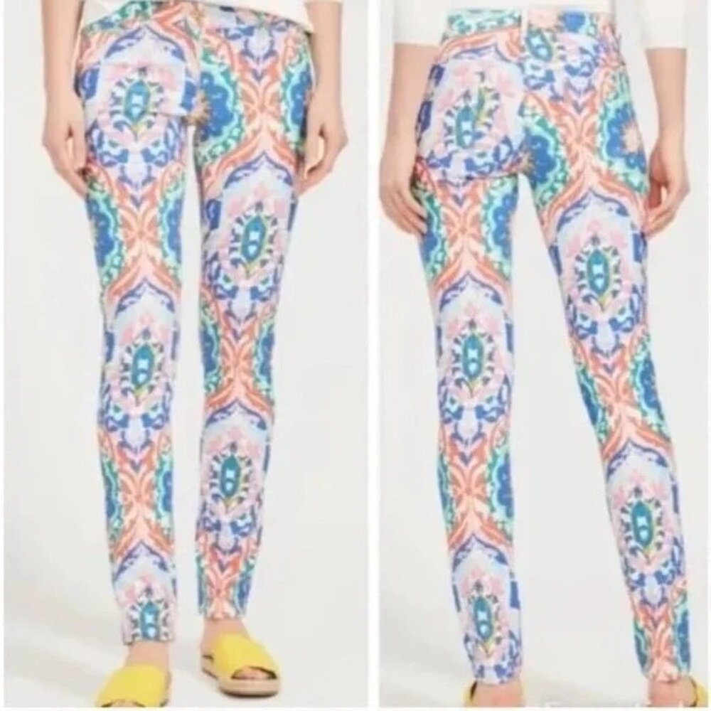 J. McLaughlin Lexi Midi Oahu Pastel Stretch Colorful Ikat Pants Women's 8